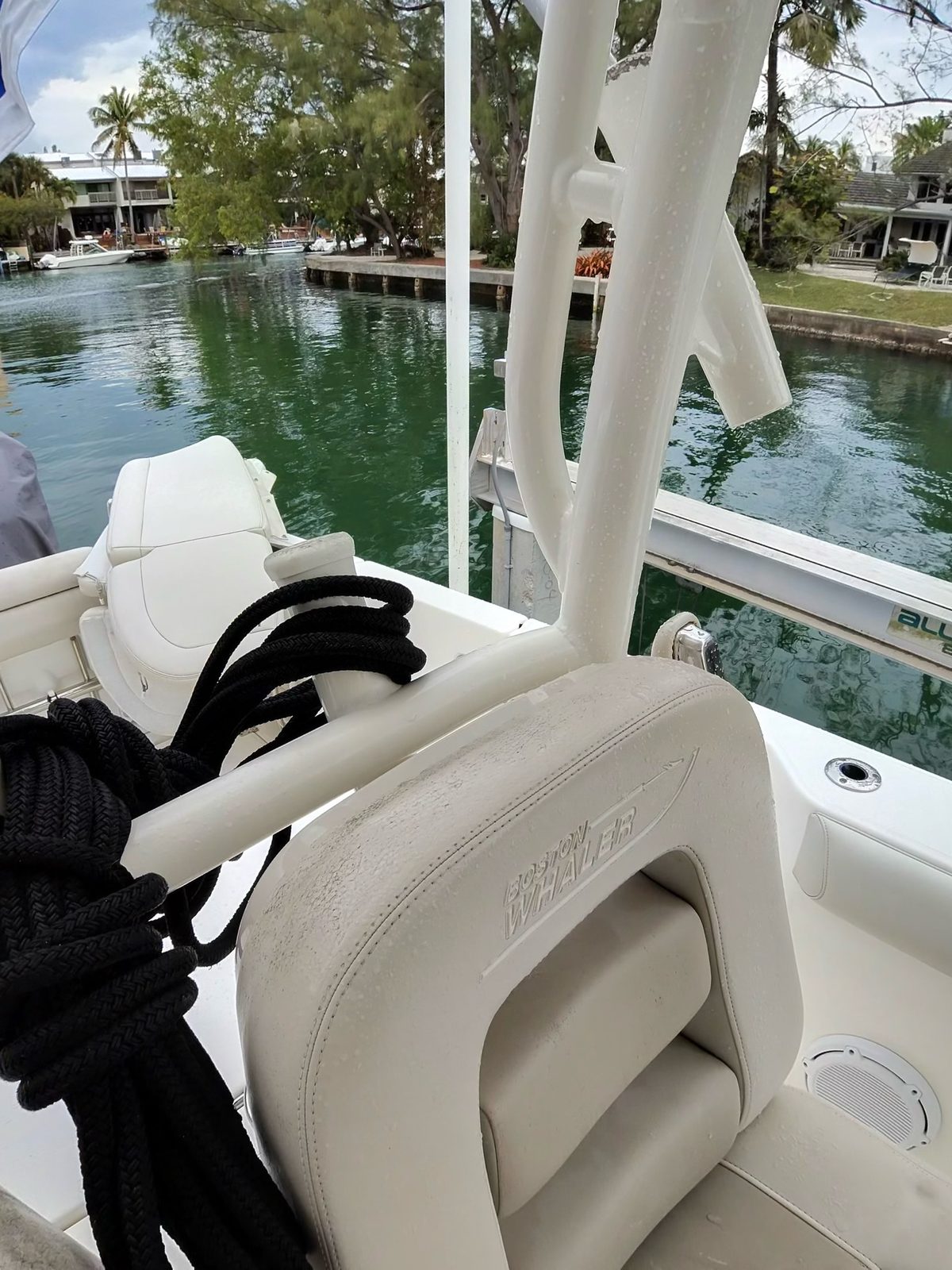 Clean Boston Whaler seat and console area